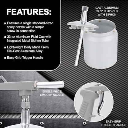 Air Undercoating Spray Gun with 33 oz Suction Feed Cup, Pneumatic Automotive Sprayer for Sprayable Truck Bed Liner Coating, Rubberized Undercoat, Chip Guard Paint and Rust Proofing - size: 1000cc