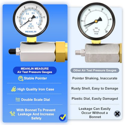 MEANLIN MEASURE 0-15Psi 2" Steel Double Graduated Air Test Pressure gauges, 3/4" FNPT Connection, -3-2-3% Accuracy - size: 0-15Psi, style: Chrome Body