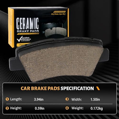 D1313 Rear Ceramic Brake Pads Kit Fit For Kia Amanti 2007-2009, For Soul 2010-2013, For Hyundai Sonata 2008-2010, For Azera 2010-2011, For Elantra 2010 - size: HZ1313