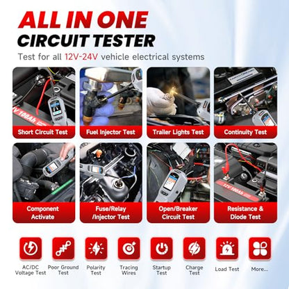 2026 BOSSCOMM P180 Power Circuit Probe Tool, 9-30V Automotive Circuit Tester, AC/DC Voltage/Diode/Resistance/Trailer Light Test, Battery Test, Wire Tracer,40FT Cable