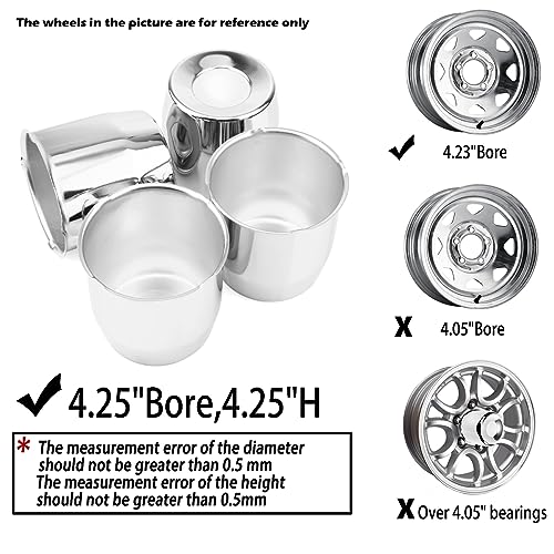 4Pcs 4.25" OD 4.25" H Push Through Trailer Wheel Center Cap for Rim - color: Chrome, size: 4.25" Hub 4.25" H