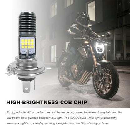 9-16V H4 LED Motorcycle Headlight Bulbs, Super Bright 3030 Chips Bulb Halogen Lamp Replacement, Waterproof High/Low Beam LED Headlight Bulb for Most Motorcycles ATVs (White) - color: H4, White
