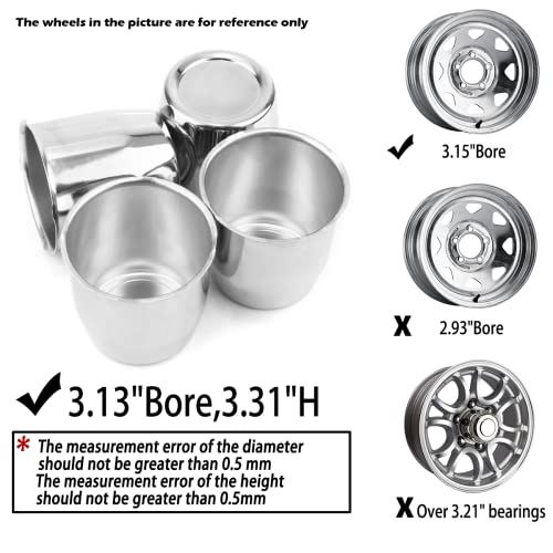 4Pcs 3.13" OD 3.31" H Push Through Trailer Wheel Center Cap for Rim - color: Chrome, size: 3.13" Hub 3.31" H