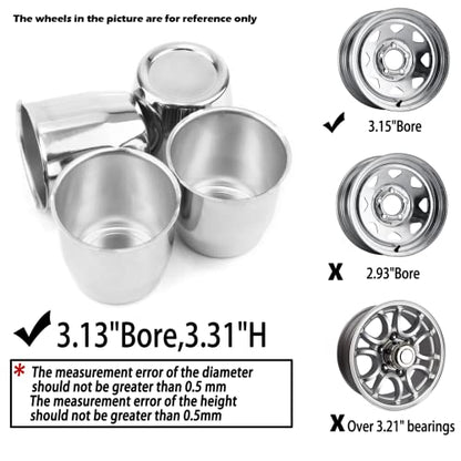 4Pcs 3.13" OD 3.31" H Push Through Trailer Wheel Center Cap for Rim - color: Chrome, size: 3.13" Hub 3.31" H