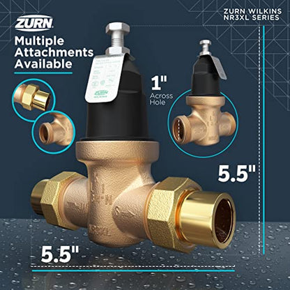 Zurn Wilkins 1-NR3XLDUC 1" NR3XL Pressure Reducing Valve with Double Union FNPT Copper Sweat Connection - size: 1 Inch