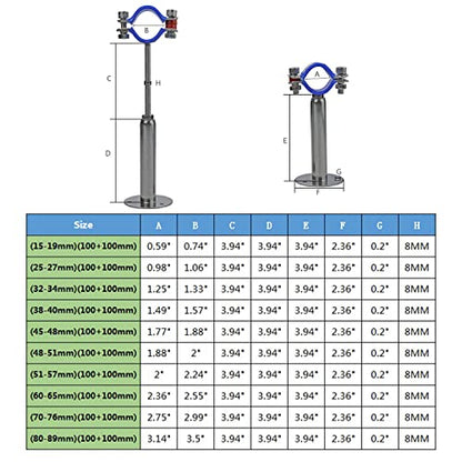 2PCS 304 Stainless Steel Wall Mount Ceiling Mount Pipe Supports, Adjustable Pipe Strap Clamp with screws for OD Pipe 15-19mm, Adjustable Height 100-200mm - size: 15-19mm, style: Adjustable Height 100-200mm