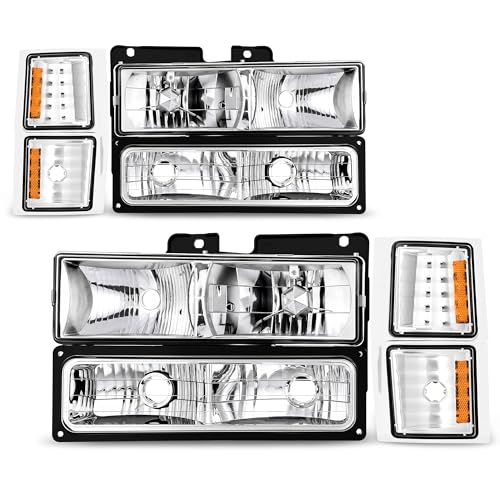 AUTOSAVER88 Headlight Assembly Compatible with 1988-1993 GMC Chevy C/K - color: LED - Chrome/Amber/Clear, size: Fit 88-93 GMC Chevy