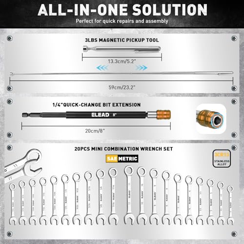 58-Piece Magnetic Impact Nut Driver Set, Metric & SAE Mini Combination Wrench Set, Impact Socket Adapter, 3LBS Magnetic Pickup Tool, Wing Nut Driver, Universal Socket, 1/4'' Quick-change Bit Extension - color: 58-piece New Version