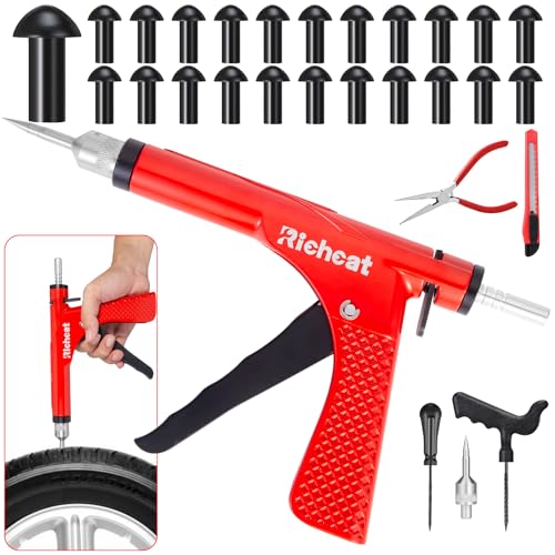 Richcat Tubeless Tire Puncture Repair Kit with Mushroom Plug, Repairs punctures and Flat Tires for Motorcycles, Cars, Trucks, ATVs,Gun Puncture Repair Kit - size: 22 Mushroom Plug Kit