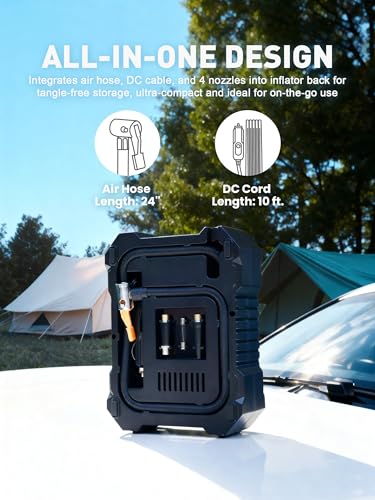 Portable Tire Inflator for Car, 12V Air Compressor, Max 100 PSI