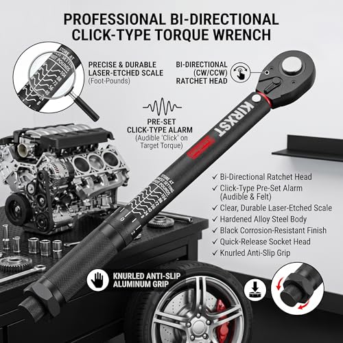 3/8" Drive Torque Wrench 8-104Ft.-Lb./10.9-141.1 Nm, Two-way Adjustable 72-tooth Click Torque Wrench, Dual Scale, ±3% Accuracy Wrench, Suitable for Maintenance Bicycles, Cars and Trucks - size: 3/8"