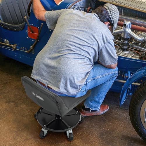 M-AUTO Padded Seat Mechanic Stool with Wheels, 16”-21” Height Adjustable Swivel Mechanics Seat with Tool Tray Storage for Garage and Garden, 300lbs Capacity - size: 21" Round