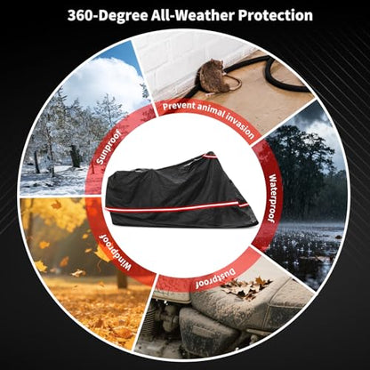 Full Enclosed Motorcycle Cover - Waterproof for Outdoor & Indoor Storage,600D Heavy Duty with Reflective Strips,Fits Scooters & Touring Motorcycles up to Length 108" x 45" x 59" Black - size: 108"Lx 45"Wx 59"H