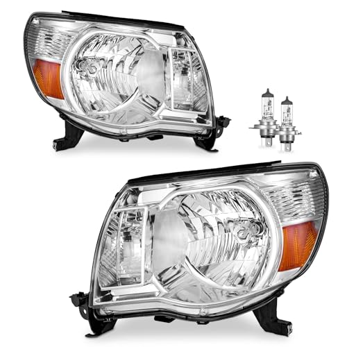 Halogen Headlights for 2005-2011 Toyota Tacoma - color: Polished Chrome | With High & Low Beam Bulbs