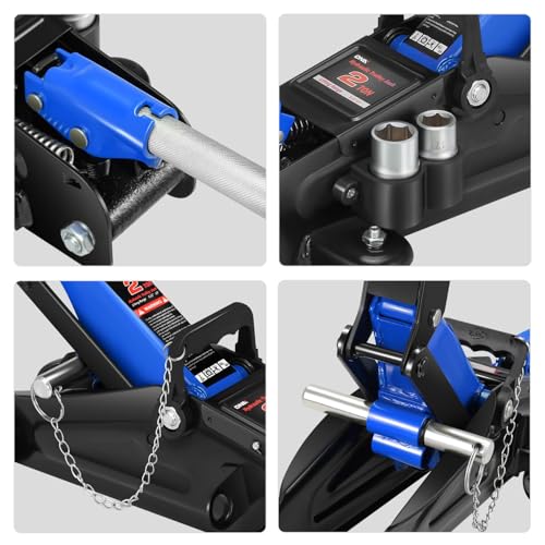 DNA Motoring Floor Jack with Socket and Lock, Low Profile Hydraulic Trolley Jack for Cars Lift, 2 Ton (4000 lbs) Capacity, Lifting Range 5.12"-13", Blue, TOOLS-00677-BL - color: Blue, style: 2 ton(w/ socket & losck)