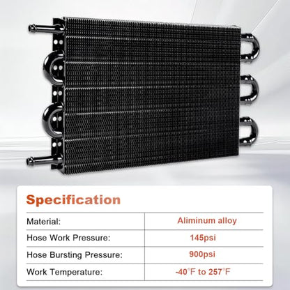 BARTOO Universal 5/16" Transmission Oil Cooler Kit, Aluminium alloy 6 Pass Tube and Fin Oil Cooler Kit(Black) - color: Black, size: 6 Pass