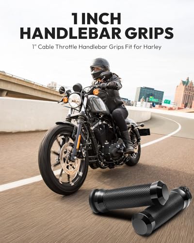 1inch Hand Grips, Cable Throttle Control Handlebar Grips Fit for Harley-Davidson ’96-’07 Touring, ’08-’13 XR, ’96-’17 Dyna (Except FXDLS), ’02-’17 VRSC, ’96-Later XL - color: Black