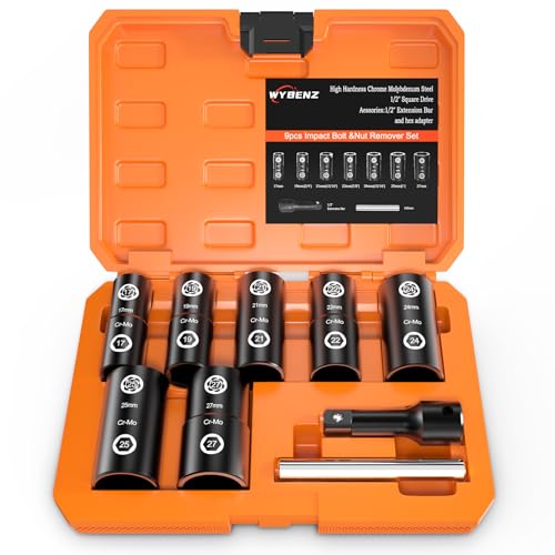 2-IN-1 Flip Lug Nut Extractor Set, 9Pcs 1/2 Inch Drive Lug Nut Removal Tool - color: 9pcs