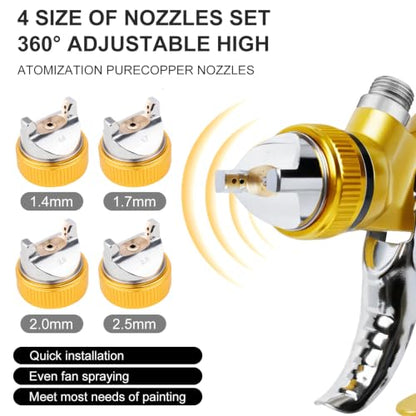 HVLP Spray Gun Kit with 10Pcs 650ML Disposable Paint Cups Car Paint Gun - color: Gold