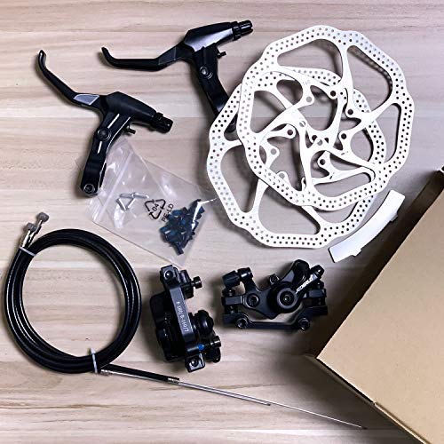 Complete Bike Front & Rear Disc Brake Kit - Calipers, 2x 160mm Stainless Steel Rotors, Cable, Brake Levers & Fixing Screws (Suit-Black) - color: Suit-Black