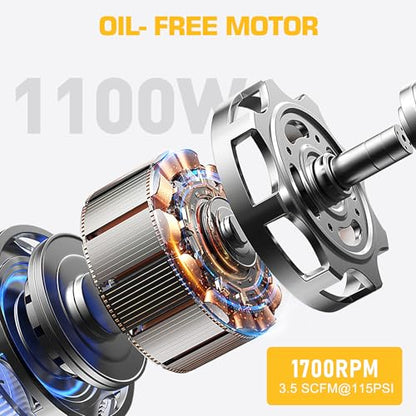 9L Ultra Quiet Air Compressor, 115PSI for Pneumatic Tools