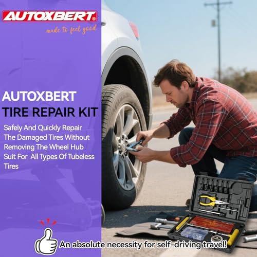 AUTOXBERT 93 PCs Car Tire Flat Repair Kit with Plugs Heavy Duty Professional, Universal Tire Plugs Kit for Flat Tires for ATV, Truck, Cars, Motorcycles, Tractor, Trailer, RVs, SUV, Off Road Vehicles - size: 93pcs Compact++kit