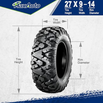 MaxAuto 2-Pack 27x9-14 UTV/ATV Front Tires - All-Terrain Mud & Sand Off-Road Performance, 6-Ply Tubeless Construction for Enhanced Durability & Traction - size: 27x9-14 Front