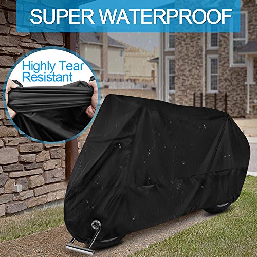 Motorcycle Scooter Cover Waterproof Outdoor - Large Oxford 250cc 150cc 50cc Scooter Cover, Heavy-Duty Motorbike Protection with Lock Holes & Storage Bag Against Dust, Debris, Rain Fit up to 96''