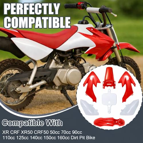 Podoy CRF50 Plastics Kit Body Fender Fairing Set 7PCS with Bolts (Red) - style: Red