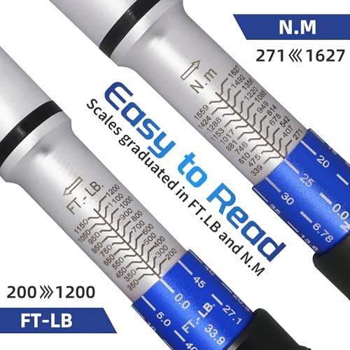 1-Inch Drive Click Torque Wrench, Dual-Direction Click Professional Torque Wrench 200-1200FT.LB/271-1356.7N.M, Dual Range Scales Graduated in FT.LB and N.M - size: 1" 200-1200 FT.LB
