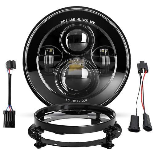 Dot Approved 7Inch Black LED Headlight with Mounting Bracket Compatible with Motorcycle Tour,FLD,Softail Heritage,Street Glide,Road King,Electra Glide,Yamaha V-Star Road Star Wrangler - color: Dark