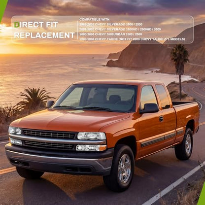 AUTOSAVER88 Headlight Assembly Compatible with 1999-2002 Chevy Silverado 1500 2500/2001 2002 Chevy Silverado 1500HD 2500HD 3500HD/2000-2006 Chevy Tahoe Suburban Chrome Housing Amber Reflector - color: Chrome