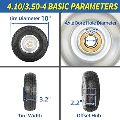 GICOOL 10 Inch 4.10/3.50-4" Flat Free Tire Wheel for Hand Truck Trolley 4PK - size: 4.10/3.50-4 | 4 PACK