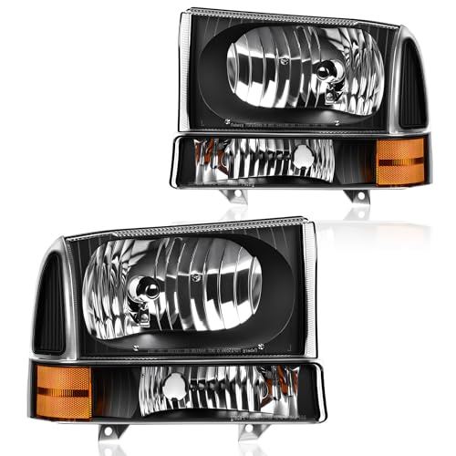 AUTOSAVER88 Headlight Assembly Compatible with 1999-2004 Ford F250 F350 - color: Black+Clear Lens, size: Fit 99-04 F250