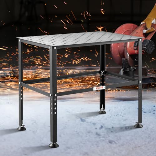 VEVOR Welding Table 36" x 24", 800LBS Capacity Welding Workbench Table, Heavy-Duty Work Bench with 0.63" Fixture Holes and Non-Slip Foot Pads for Welding Assembly Repair Works