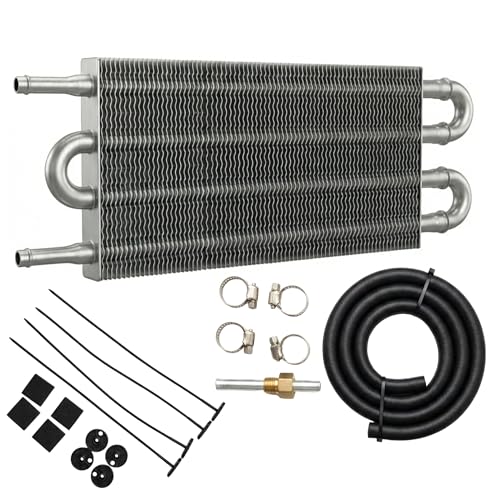 Universal 4 Row 4 Pass Aluminum Transmission Oil Cooler Kit 16"(40cm) x 5"(13cm) Tube & Fin Engine Cooler with 5/16" Hose Black/Silver For Racing Cars (Silver) - color: Silver