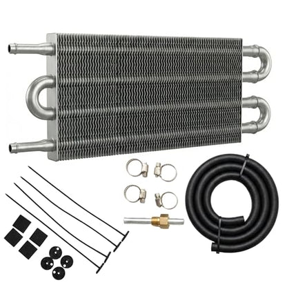 Universal 4 Row 4 Pass Aluminum Transmission Oil Cooler Kit 16"(40cm) x 5"(13cm) Tube & Fin Engine Cooler with 5/16" Hose Black/Silver For Racing Cars (Silver) - color: Silver