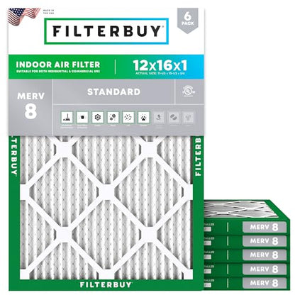 Filterbuy 12x16x1 Air Filter MERV 8 Dust & Allergy Defense (6-Pack) - style: 12x16x1
