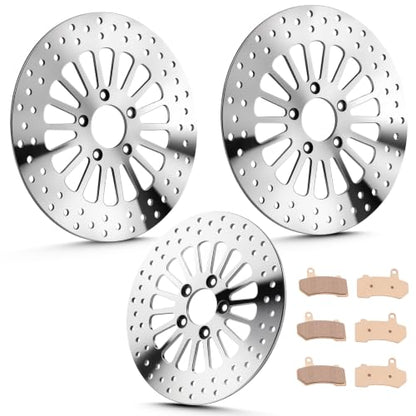 11.8" Polished Front Rear Brake Rotor Pads Set Fit for Harley Davidson Touring, for Road King/Electra Glide/Street Glide/Road Glide 2008-2022-3 PCS - size: 2 Front 1 Rear Rotor & Pad