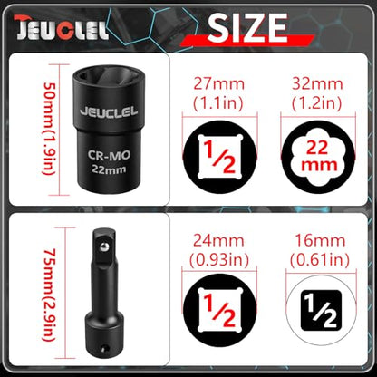 22mm 1/2" Drive Lug Nut Remover, Damaged Nut Lock Remover Extractor - size: 22mm