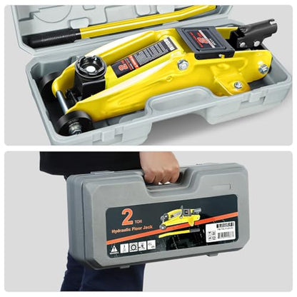 DNA MOTORING Low Profile Hydraulic Trolley Service/Floor Jack, 2 Ton (4000 lbs) Capacity, Lifting Range 5.1"-13", Yellow, TOOLS-00474-YL - color: Yellow, style: 2 ton