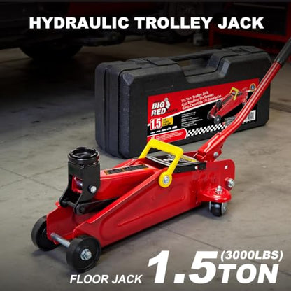 BIG RED 1.5Ton Hydraulic Trolley Service/Floor Jack with Blow Portable Case