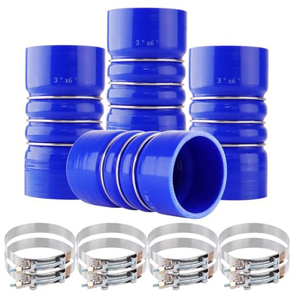 3" X 6" Silicone Charge Air Cooler Hump Hose with Clamps,4PCS Blue - color: Blue, size: 3" x 6"