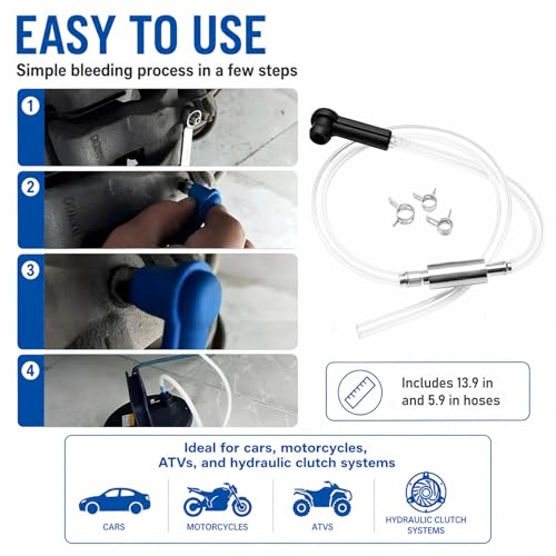 Brake Bleeder Kit, One Way Check Valve Brake Fluid Hose Hydraulic Bleeding Tool with Clamps, Heavy Duty Tube Bleeding Tool Kit for Car Motorcycle Clutch, Car Accessories (Black) - color: Black