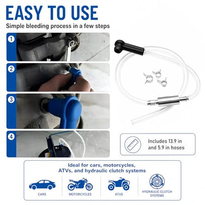 Brake Bleeder Kit, One Way Check Valve Brake Fluid Hose Hydraulic Bleeding Tool with Clamps, Heavy Duty Tube Bleeding Tool Kit for Car Motorcycle Clutch, Car Accessories (Black) - color: Black