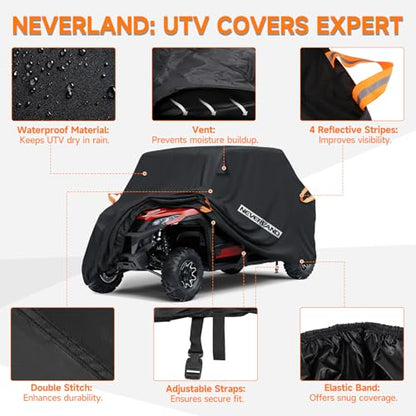 NEVERLAND UTV Cover Heavy Waterproof Denier Oxford Cloth for Polaris RZR Yamaha Can-Am Defender Kawasaki Ranger Cover 4-6 Passenger Black - size: up to 154"L