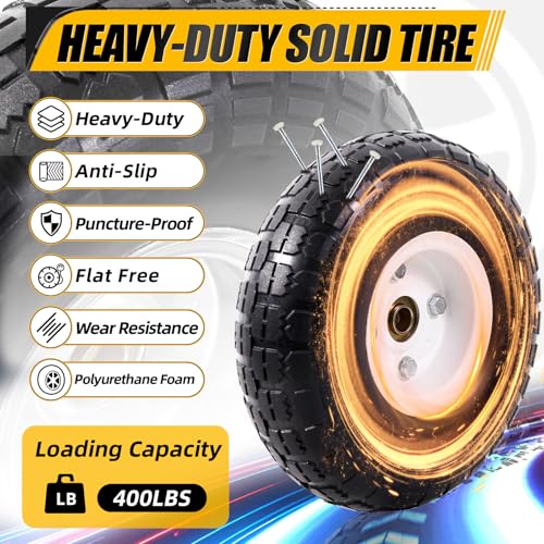 MZREXN 2-Pack 10" Flat Free Solid Tires 4.10/3.50-4 Tire and Wheel - color: White