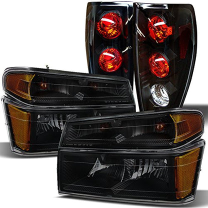 AKKON - For Chevy Colorado/Canyon Black Headlights Head Lamps Replacement Pair + Black Tail Lights Combo Sets