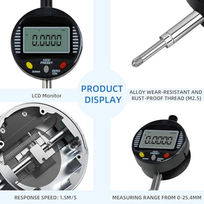 Digital Dial Gauge,with A Range of 25.4mm,Dlectrical Digital Indicator Accuracy of 0.01mm/0.0005 "Metric and Imperial Measure Tool Electronic Dial Gauge for 3D Printing,CNC Machine and Auto Repair - size: 1 in/0.01