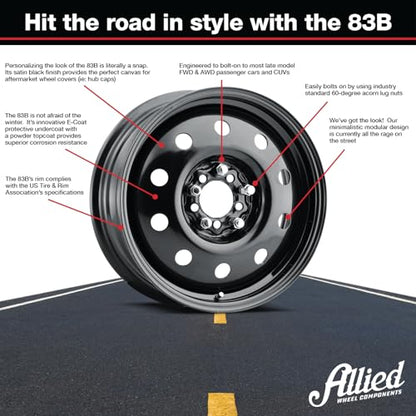 Allied 83B FWD Black Mod 17X7" 5X110 & 5X120 Bolt Patterns +38mm Offset 5.5" BS Satin Black Passenger Car Wheel, Bolt-on OE Replacement, Car Mods, FWD, AWD, SUV and CUV Steel Wheel - size: 17X7" 5X110/5X120 +38 (5.5" BS)